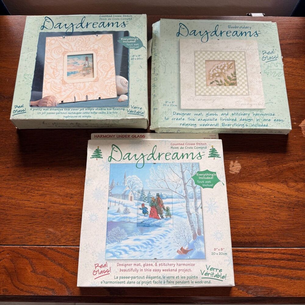 Dimensions Daydreams Cross Stitch Embroidery Kits Lot of 3 Under Glass Unused